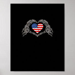 Skeleton Hand Heart 4th of American Flagga Patriot Poster