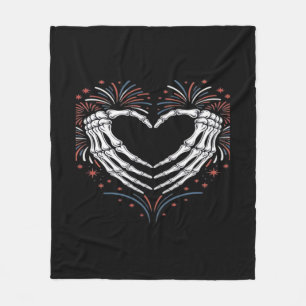Skeleton Hand Heart 4th of USA Patriotic American Fleecefilt