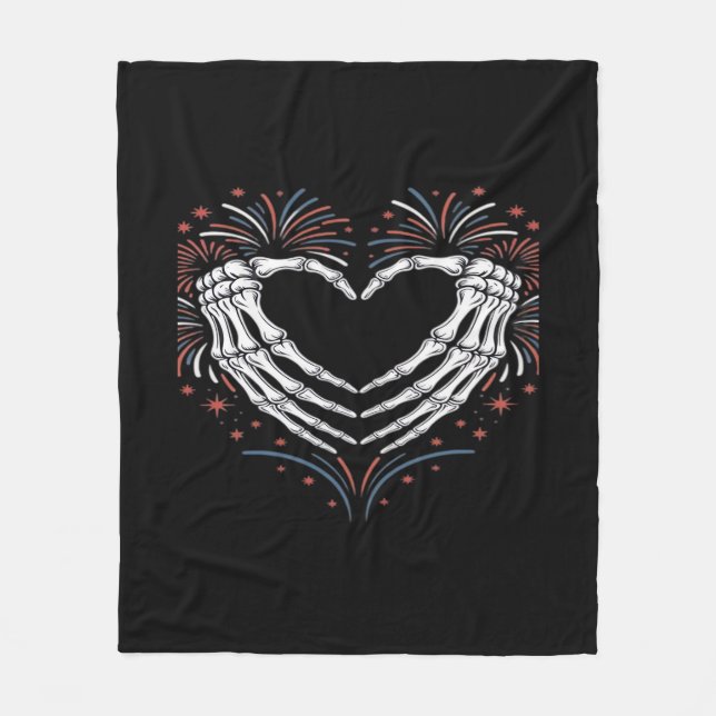 Skeleton Hand Heart 4th of USA Patriotic American Fleecefilt (Framsidan)