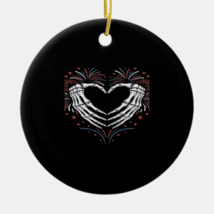 Skeleton Hand Heart 4th of USA Patriotic American Julgransprydnad Keramik