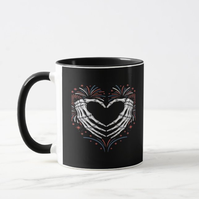 Skeleton Hand Heart 4th of USA Patriotic American Mugg (Vänster)
