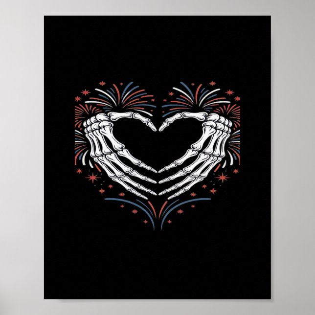 Skeleton Hand Heart 4th of USA Patriotic American Poster (Framsidan)