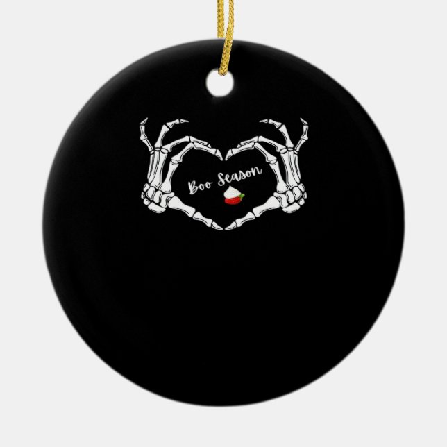 Skeleton Hand Heart Boo Season Classic Julgransprydnad Keramik (Framsidan)
