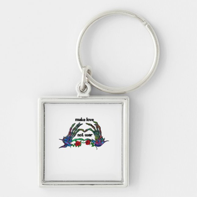 Skeleton Hand Heart Design Fyrkantig Silverfärgad Nyckelring (Framsidan)