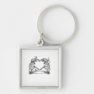 Skeleton Hand Heart Funny design Fyrkantig Silverfärgad Nyckelring