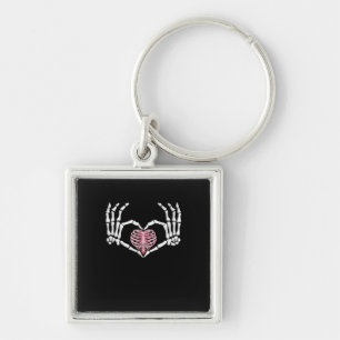 Skeleton Hand Heart Funny Halloween Women Manar Fyrkantig Silverfärgad Nyckelring
