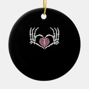 Skeleton Hand Heart Funny Halloween Women Manar Julgransprydnad Keramik