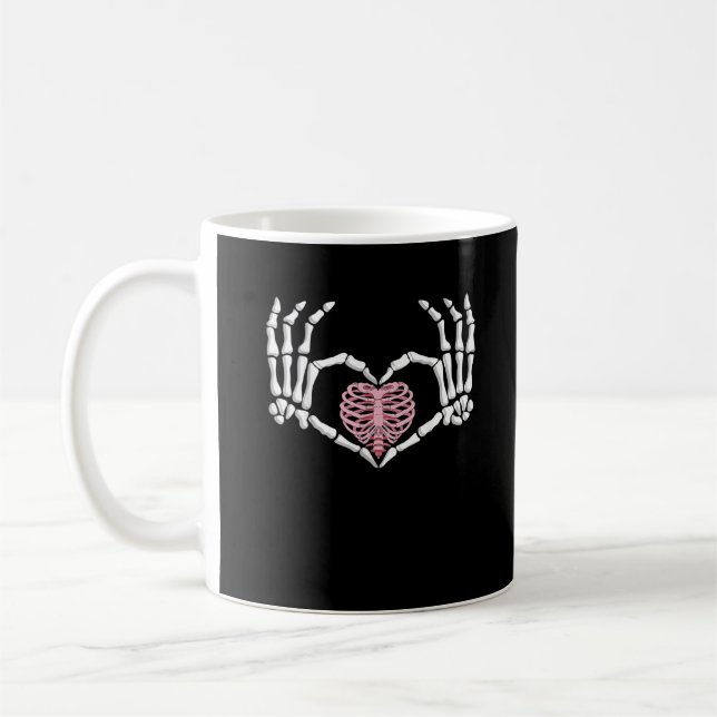 Skeleton Hand Heart Funny Halloween Women Manar Kaffemugg (Vänster)