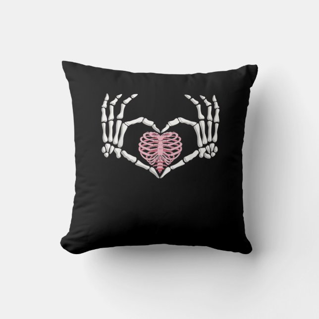 Skeleton Hand Heart Funny Halloween Women Manar Kudde (Framsida)