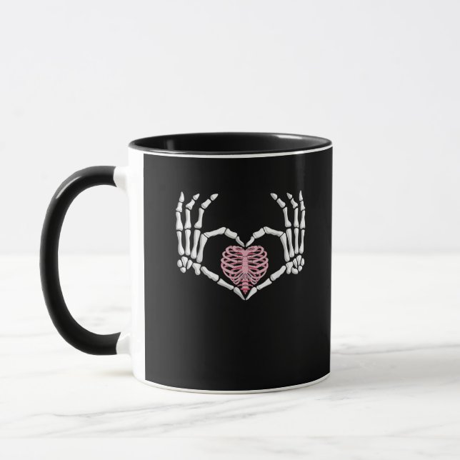Skeleton Hand Heart Funny Halloween Women Manar Mugg (Vänster)
