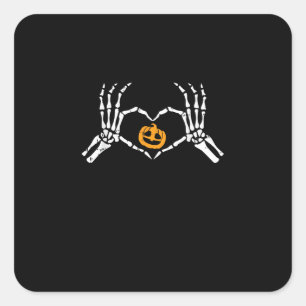 Skeleton Hand Heart Halloween Costume Pumpkin Fyrkantigt Klistermärke