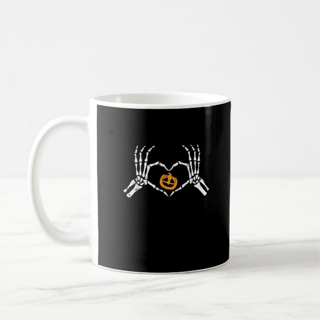 Skeleton Hand Heart Halloween Costume Pumpkin Kaffemugg (Vänster)