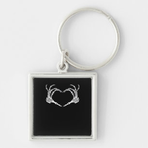 Skeleton Hand Heart Halloween Design Fyrkantig Silverfärgad Nyckelring