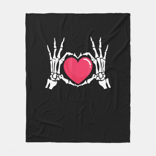 Skeleton Hand Heart Halloween Fleecefilt (Framsidan)