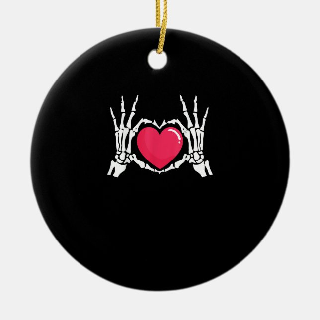Skeleton Hand Heart Halloween Julgransprydnad Keramik (Framsidan)
