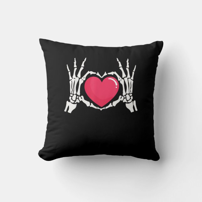 Skeleton Hand Heart Halloween Kudde (Framsida)