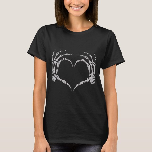 Skeleton Hand Heart Halloween Valentines Matching  T Shirt (Framsida)