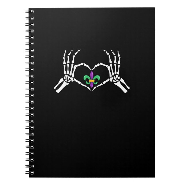 Skeleton Hand Heart Mardi Gras Anteckningsbok (Framsidan)