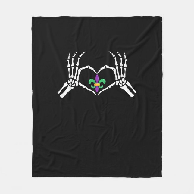 Skeleton Hand Heart Mardi Gras Fleecefilt (Framsidan)