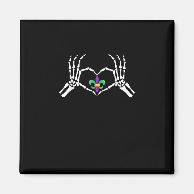Skeleton Hand Heart Mardi Gras Magnet (Framsidan)