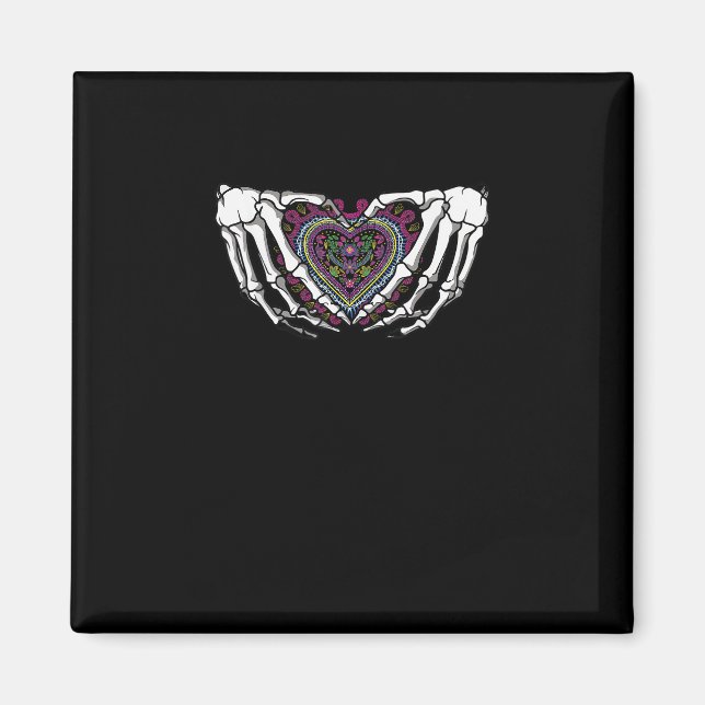 Skeleton Hand Heart Muertos Mexikanska dagen mot d Magnet (Framsidan)