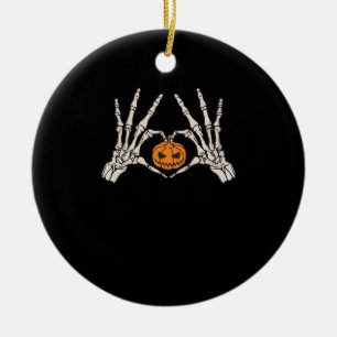 Skeleton Hand Heart och Pumpkin Funny Skullfett Ha Julgransprydnad Keramik