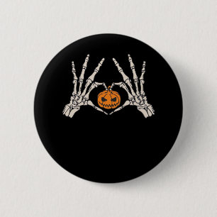 Skeleton Hand Heart och Pumpkin Funny Skullfett Ha Knapp