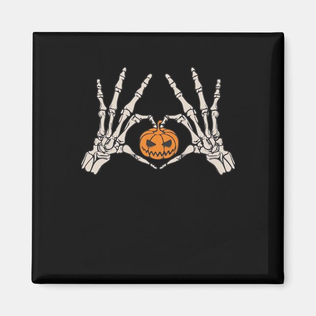 Skeleton Hand Heart och Pumpkin Funny Skullfett Ha Magnet (Framsidan)