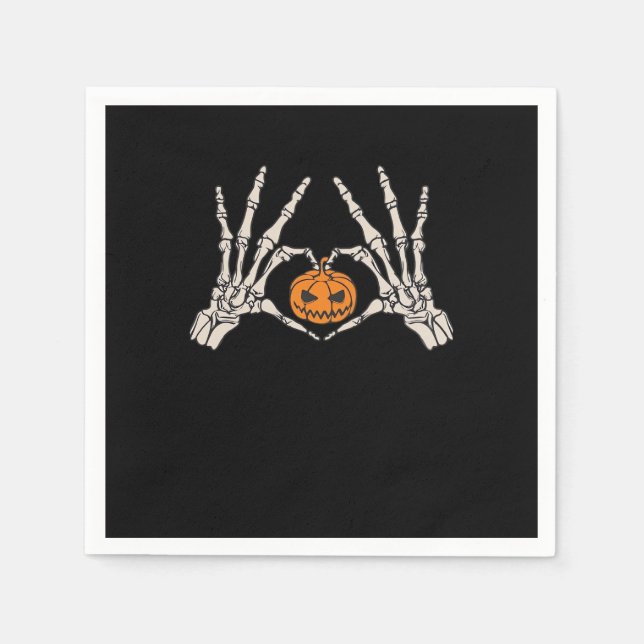 Skeleton Hand Heart och Pumpkin Funny Skullfett Ha Pappersservett (Framsidan)
