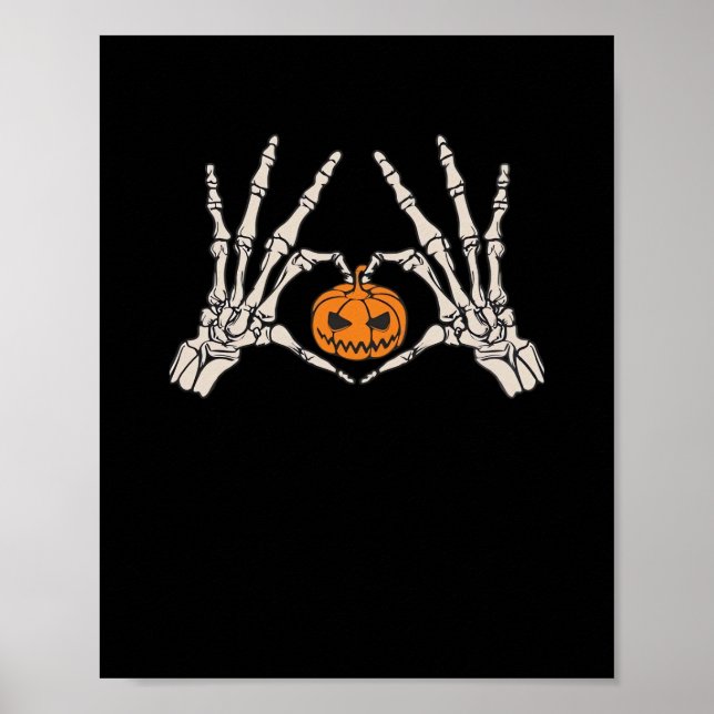 Skeleton Hand Heart och Pumpkin Funny Skullfett Ha Poster (Framsidan)