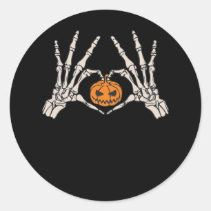 Skeleton Hand Heart och Pumpkin Funny Skullfett Ha Runt Klistermärke