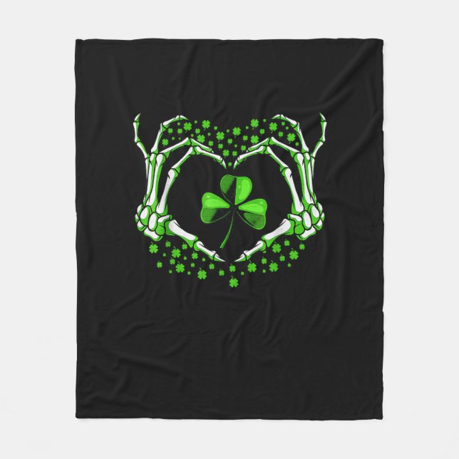 Skeleton Hand Heart Shamrock St patricks day Paddy Fleecefilt (Framsidan)