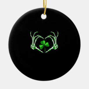 Skeleton Hand Heart Shamrock St patricks day Paddy Julgransprydnad Keramik
