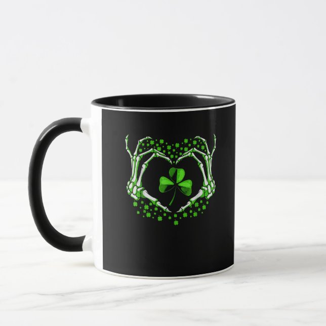 Skeleton Hand Heart Shamrock St patricks day Paddy Mugg (Vänster)