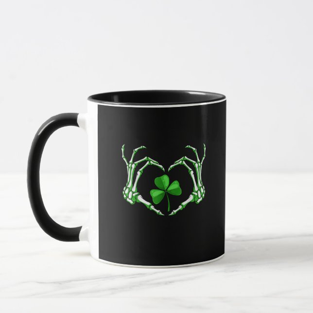 Skeleton Hand Heart Shamrock St patricks day Paddy Mugg (Vänster)