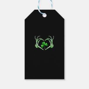 Skeleton Hand Heart Shamrock St patricks day Paddy Presentetikett