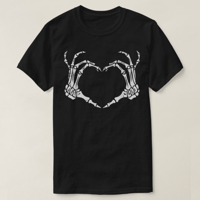 Skeleton Hand Heart Sign Bones Costume Funny Hallo T Shirt (Design framsida)