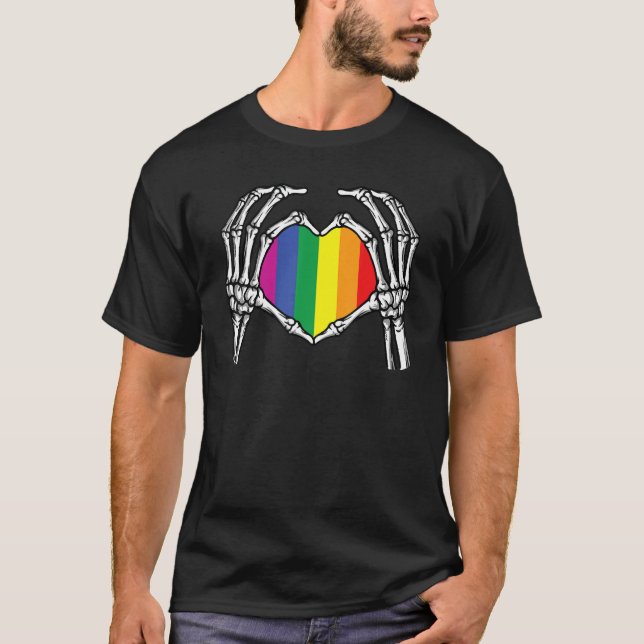 Skeleton Hand Heart Sign Bones Costume Halloween T Shirt (Framsida)