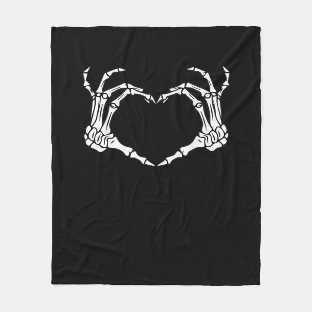 Skeleton Hand Heart Sign Costume Funny Halloween Fleecefilt (Framsidan)