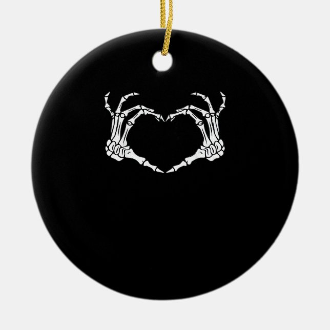 Skeleton Hand Heart Sign Costume Funny Halloween Julgransprydnad Keramik (Framsidan)