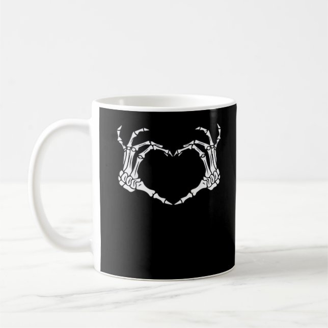 Skeleton Hand Heart Sign Costume Funny Halloween Kaffemugg (Vänster)