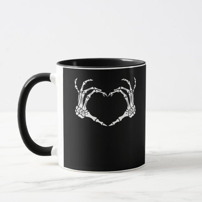 Skeleton Hand Heart Sign Costume Funny Halloween Mugg (Vänster)