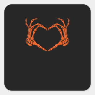 Skeleton Hand Heart Sign Costume Halloween Design Fyrkantigt Klistermärke