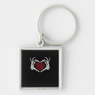 Skeleton Hand Heart Sign Costume Trending Hallowee Fyrkantig Silverfärgad Nyckelring