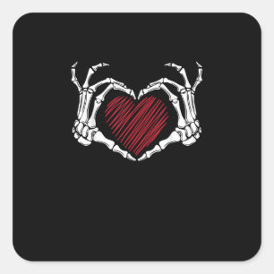 Skeleton Hand Heart Sign Costume Trending Hallowee Fyrkantigt Klistermärke