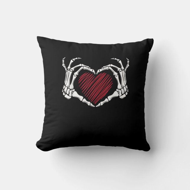 Skeleton Hand Heart Sign Costume Trending Hallowee Kudde (Framsida)
