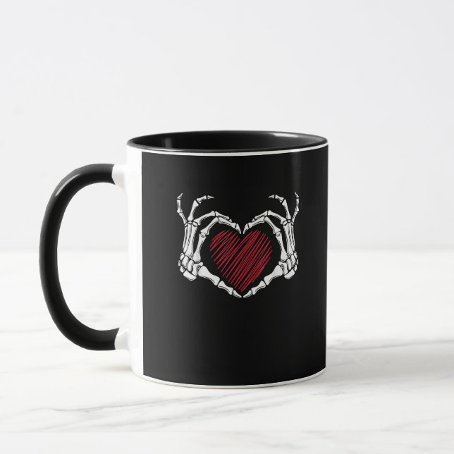 Skeleton Hand Heart Sign Costume Trending Hallowee Mugg (Vänster)