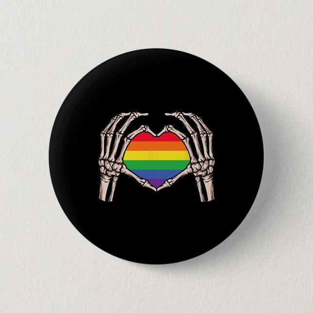 Skeleton Hand Heart Sign Retro Halloween Lgbt Rain Knapp (Framsida)