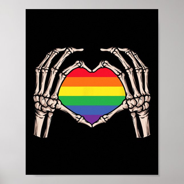Skeleton Hand Heart Sign Retro Halloween Lgbt Rain Poster (Framsidan)