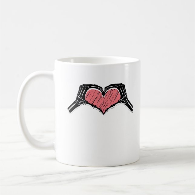 Skeleton Hand Heart Sign Valentines day Classic Kaffemugg (Vänster)